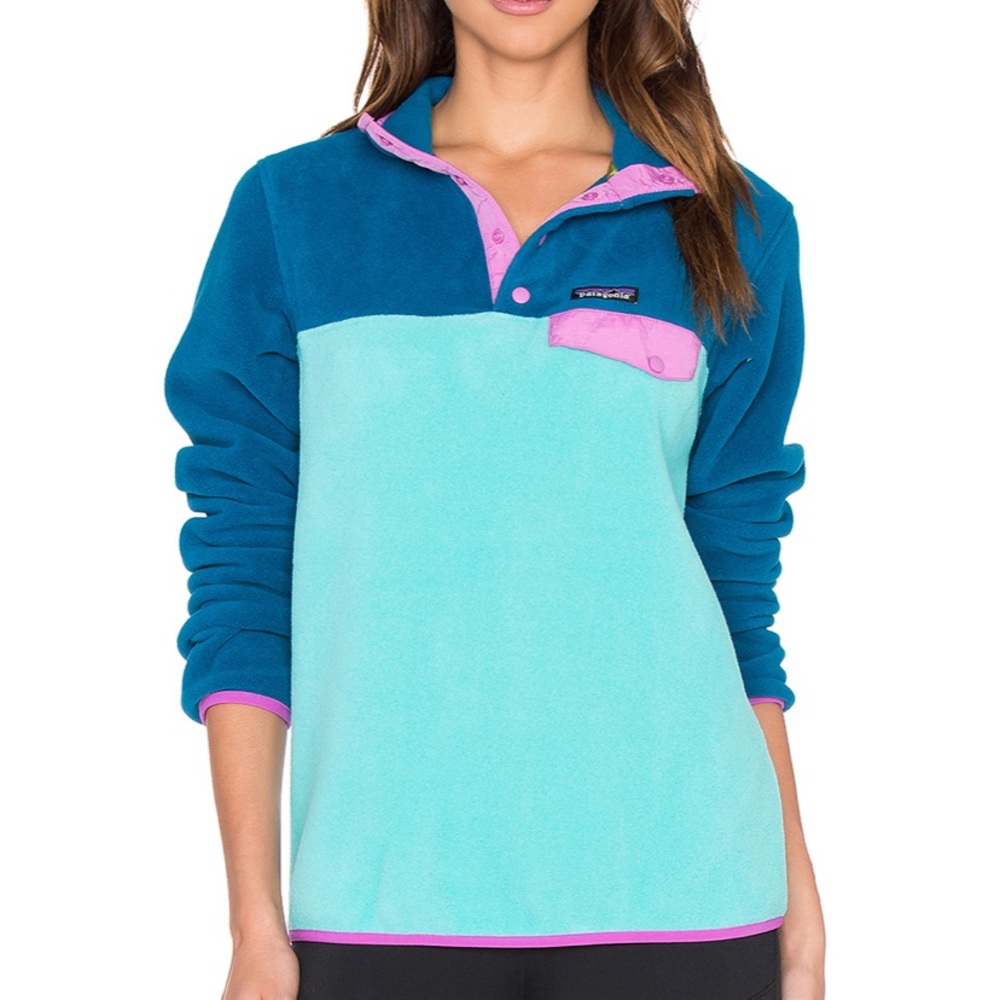 Patagonia Vintage Synchilla Snap T Blue Teal and Pink Jacket